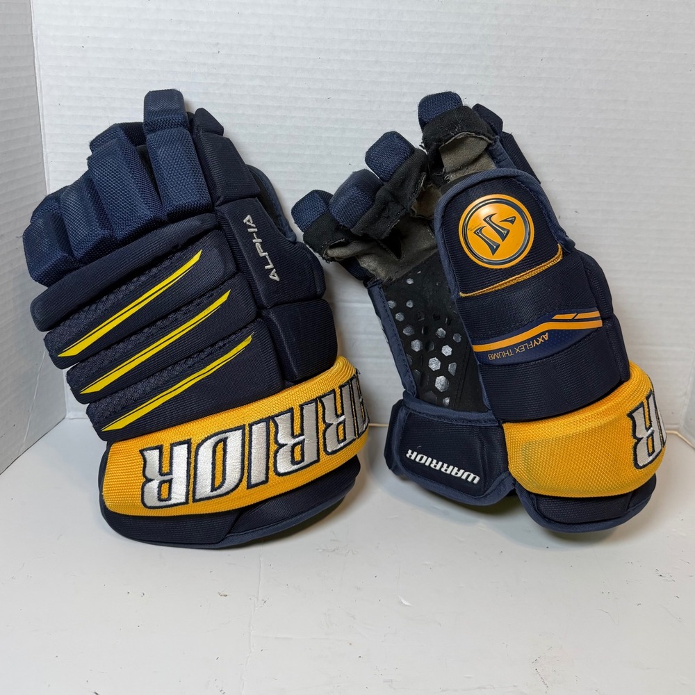 Warrior Alpha Hockey Gloves Senior 14" 36cm Navy Yellow‎ AxyFlex Thumb ProPalm